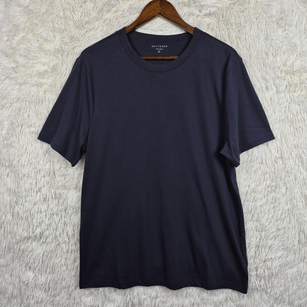 Mott & Bow Mens Classic Crew Driggs Navy Blue Cotton T-Shirt Large L
